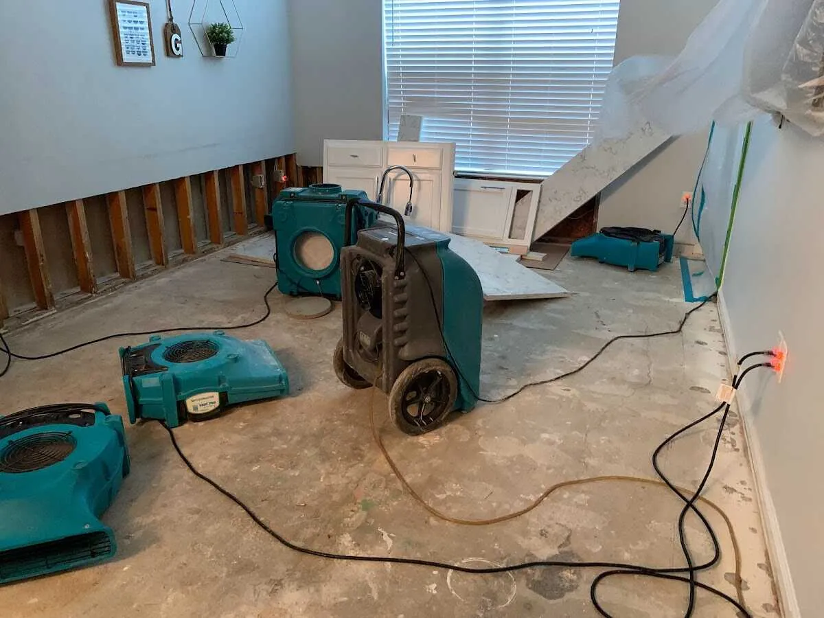 Dehumidifier in flood-cut room for Water Damage Restoration in Otsego